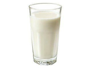 Glass of milk isolated on a white background, clear glass filled with fresh dairy milk.  PNG transparent.