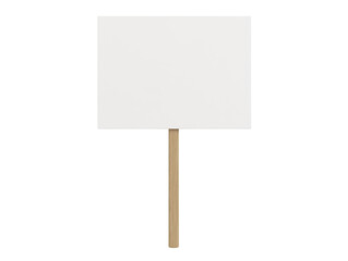 Blank sign on wooden stick isolated on white background.  PNG transparent.