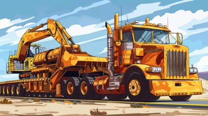 Truck Transporting Excavator