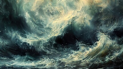 Poster - Abstract Ocean Waves Painting: Dark Water, Stormy Sea