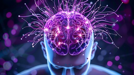 A glowing neural network connects a human brain, a visual representation of abstract intelligence.