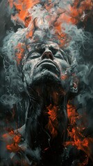 Poster - Surreal Portrait of a Man in Smoke and Fire