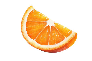 Watercolor illustration of a juicy orange slice with vibrant colors and intricate details. The bright orange pulp and rind are showcased in a realistic style. Isolated on transparent background, png.