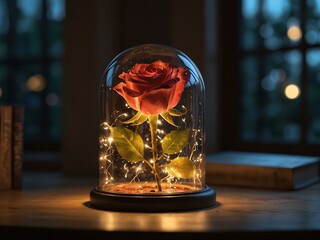 Wall Mural - Glowing rose under a glass dome, surrounded by magical light