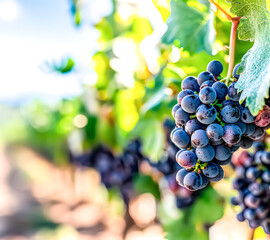 Wall Mural - Bunch of black grapes. Harvest, harvest, red wine. Space for text	