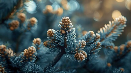 Canvas Print - Close-up of Pine Needles and Cones in a Forest