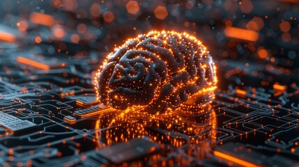 A futuristic image of a human brain overlaid with glowing digital circuits and neural networks, representing the integration of AI and human intelligence. 