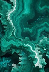 Wall Mural - Textured malachite slab displaying swirling patterns of green and black, placed on a wooden surface to provide contrast and warmth to the image., navy blue, white and bold yellow color scheme, golden 