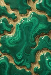 Wall Mural - Textured malachite slab displaying swirling patterns of green and black, placed on a wooden surface to provide contrast and warmth to the image., navy blue, white and bold yellow color scheme, golden 