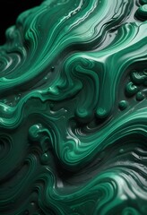 Wall Mural - Textured malachite slab displaying swirling patterns of green and black, placed on a wooden surface to provide contrast and warmth to the image., navy blue, white and bold yellow color scheme, golden 