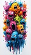 © Z.I.M - Colorful, expressive monster faces with exaggerated features and drips.