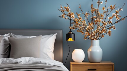 Wall Mural - detail of cozy bedroom, vases and lamp near bed