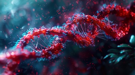 Wall Mural - abstract dna double helix: a 3d render of genetic code