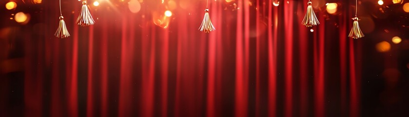 Glamorous red curtain with golden lights, perfect for theater, performance, or event backgrounds that evoke elegance and anticipation.