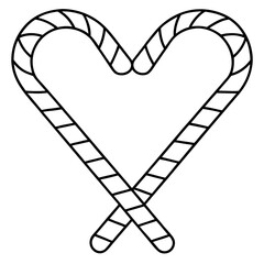 Two candy canes crossing to form a heart shape, with clean, curved lines vector