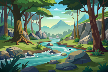 Wall Mural - Blue river flowing across green forest