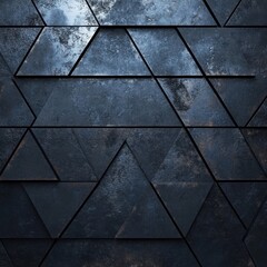 Futuristic, High Tech, dark background, with a triangular block structure. Wall texture with a 3D triangle tile pattern