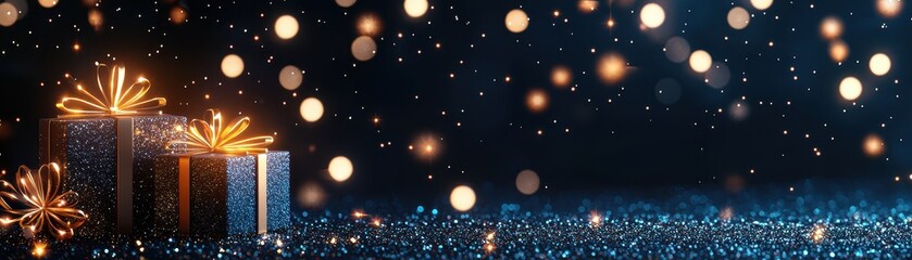 Aufkleber - A festive scene with shining gifts and sparkling lights, perfect for celebrating special occasions or holiday moments.