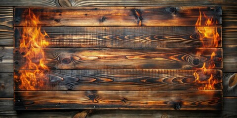 Burnt wooden board with grunge texture from BBQ smoking, perfect for rustic backgrounds and designs