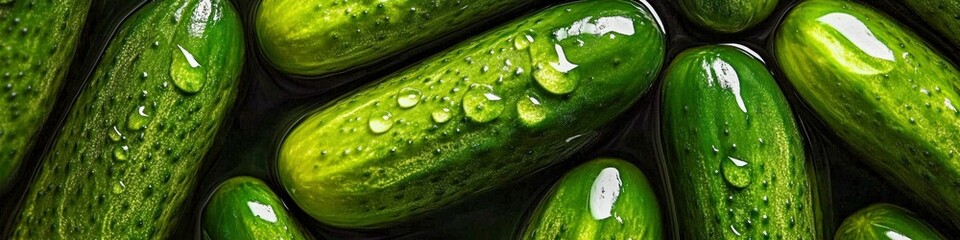 Fresh Cucumbers with Water Droplets Close-up