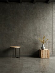 Wall Mural - Minimalist interior mock-up with empty wall and floor.