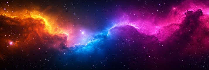 Wall Mural - a mesmerizing swirl of colorful cosmic dust, a vibrant nebula with orange, blue and pink hues, symbo