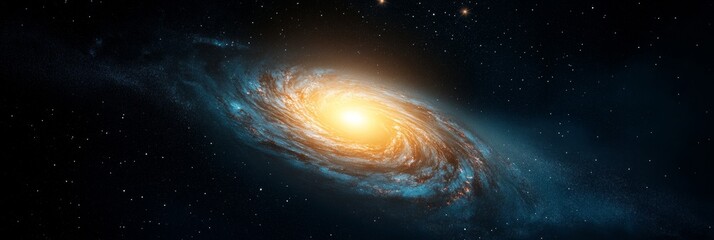 Wall Mural - a stunning image of a spiral galaxy illuminated by a bright core, showcasing the vastness and beauty