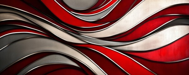 Abstract red and grey metallic waves background