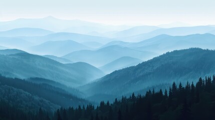 Wall Mural - Serene Mountain Ranges in Blue Hues