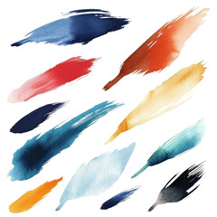 A vibrant collection of watercolor strokes in various colors, perfect for artistic designs and creative projects.