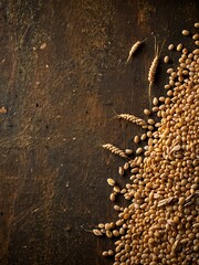 Organic wheat grains on a rustic surface.