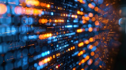 Abstract Digital Data with Bokeh Lights and Binary Code
