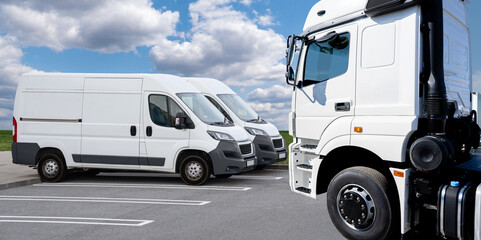 Poster - Semi truck and delivery vans. Commercial fleet