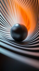 Wall Mural - Black sphere rolling down white wavy surface abstract background