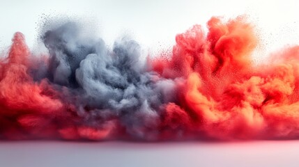 Wall Mural - Red and gray ink exploding in water creating abstract shapes