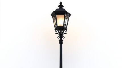 Elegant black street lamp standing against white background