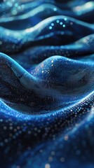 Wall Mural - a mesmerizing close-up of shimmering blue fabric waves, showcasing depth and texture with sparkling 