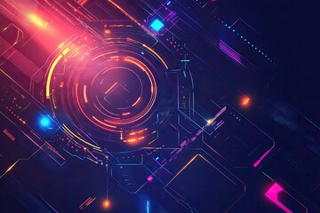 Wall Mural - a vibrant digital abstract background featuring glowing shapes and intricate patterns, perfect for t