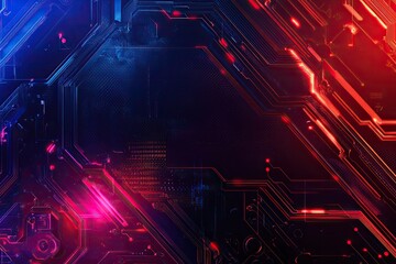 Wall Mural - futuristic digital circuit background featuring blue and red neon lights, perfect for technology and