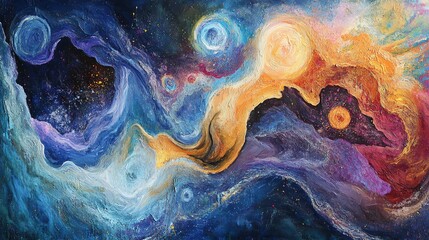 Wall Mural - Abstract painting of a swirling, vibrant galaxy.