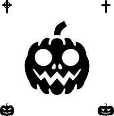 Horror and scary halloween faces silhouette icon. Halloween pumpkin, emoji and tattoo ghost smile spooky jack evil mouth eyes scary silhouette vector illustration