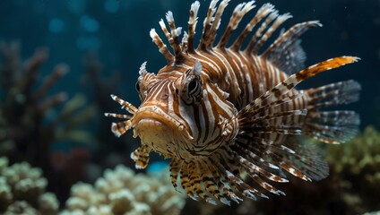 Lionfish in an aquarium tank.