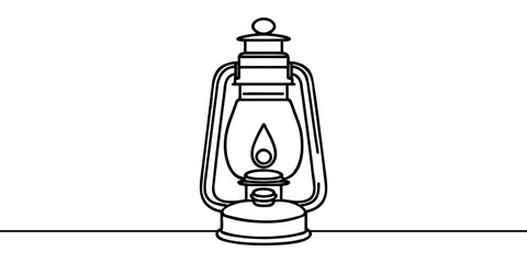 Abstract vintage kerosene lamp or lantern , continuous one line art hand drawing sketch