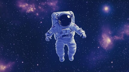 Wall Mural - A lone astronaut floats through space, surrounded by a vast, starry sky.