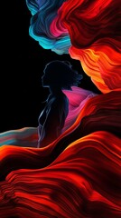 Canvas Print - Woman silhouette surrounded by colorful abstract flowing fabric