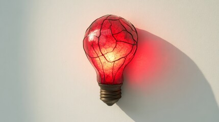 Sticker - Red lightbulb casting a shadow on white background