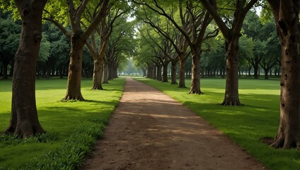 Sticker - Pathway through a lush green park.