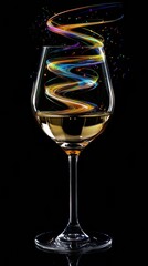 Canvas Print - Glass of white wine with abstract swirling light painting effect