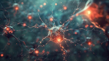Wall Mural - microscopic view of a neuron: exploring the complex network of the nervous system
