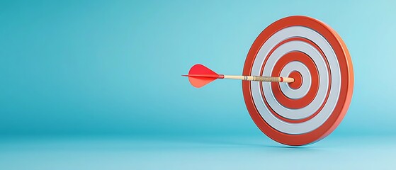 A 3D vibrant target with a red and white bullseye, featuring an arrow striking it, symbolizing focus and goal achievement.